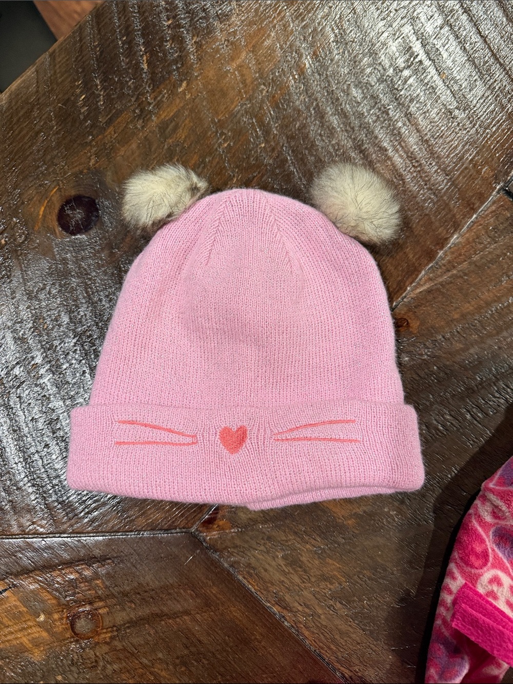 Kids Pink Winter Hat and Earwarmer Set - Heart & Pom Details - Picture 2 of 10